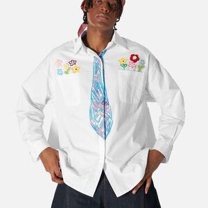 Aelfric Eden White Shirt with Colorful Floral Embroidery